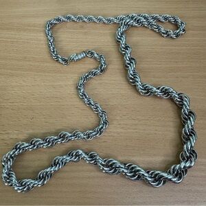 Les Bernard 36” Silver Rope Chain Necklace Chunky Thick Graduated Barrel Clasp